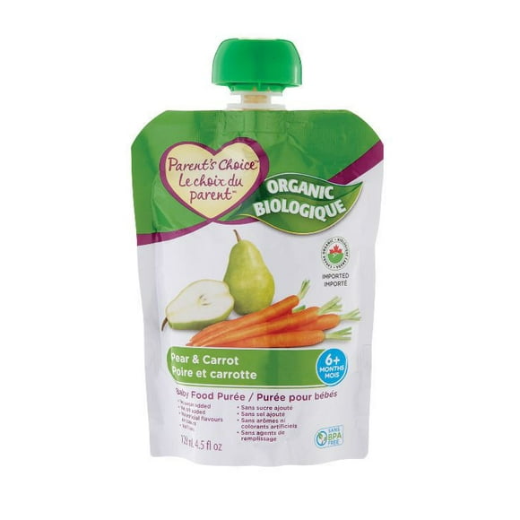 Parent's Choice Organic Pear & Carrot Baby Food Purée, 128 mL
